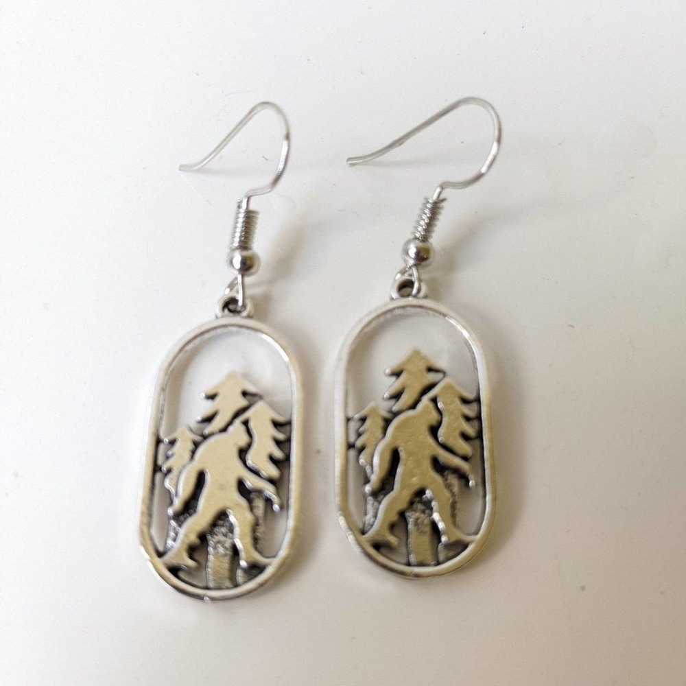 4/$20 New  Bigfoot yeti sasquatch forest trees silver tone Earrings gift